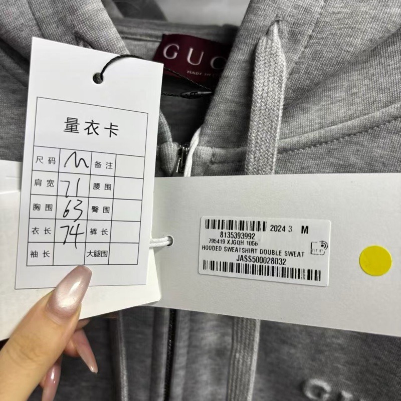 未使用過【gucci】 24最新款灰色純色字母刺繡連帽拉鍊寬松長袖衛衣 Size:M-4