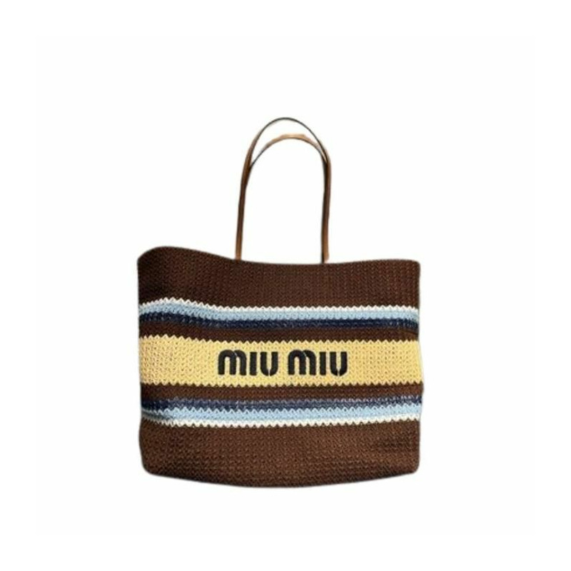MIU MIU 拉菲草編織手提袋 5BG228 2DO3 F04EM-5
