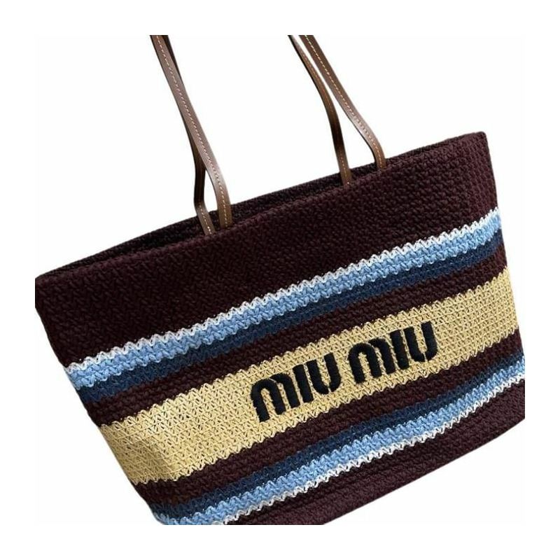 MIU MIU 拉菲草編織手提袋 5BG228 2DO3 F04EM-6