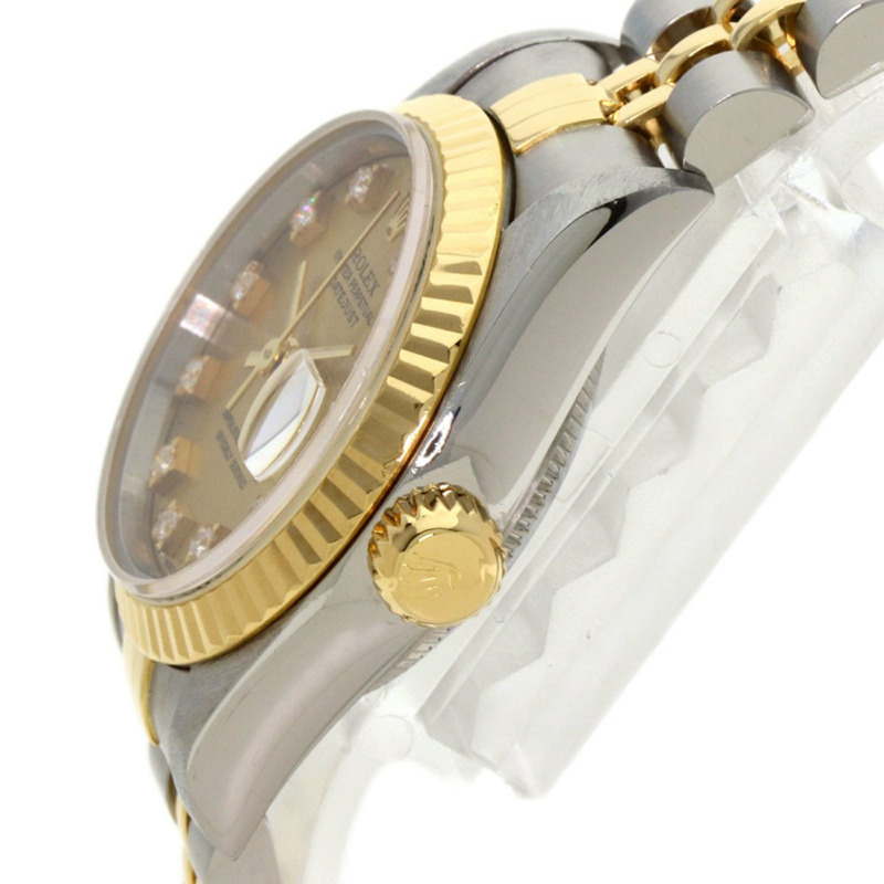 勞力士 69173G Datejust 10P 鑲鑽腕錶 不鏽鋼/SSx18K黃金 女士腕錶-4