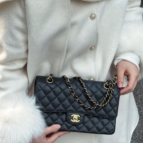 ✨Chanel 黑金荔枝皮cf小號 99新 有購證🖤