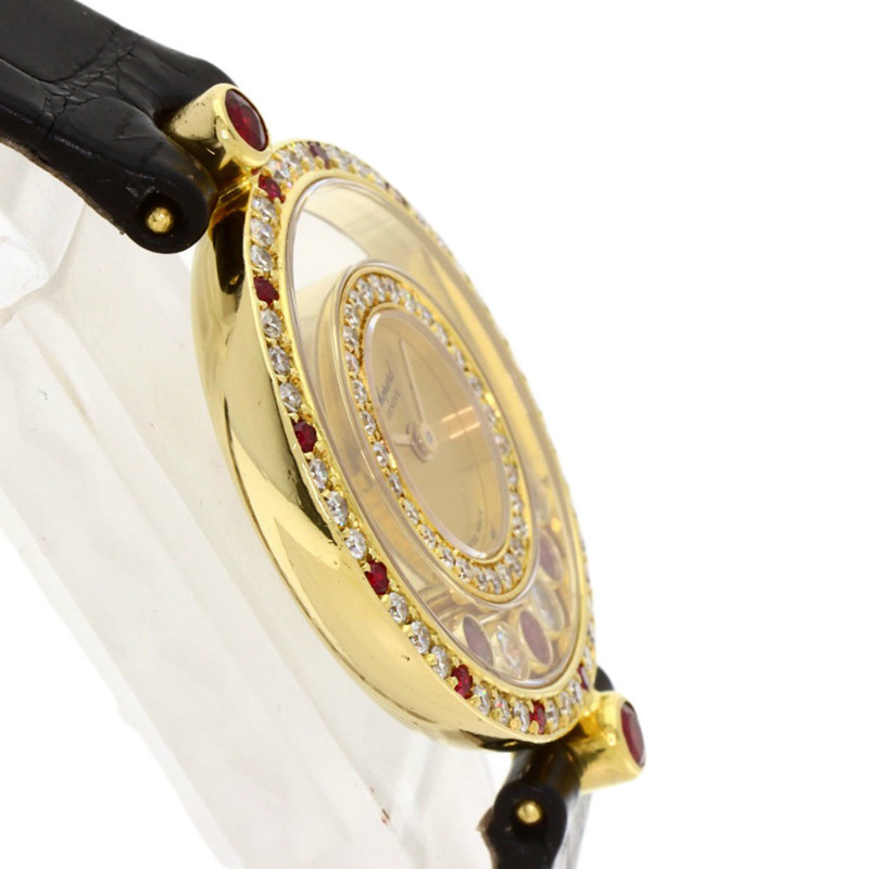 蕭邦 20/4191-21 Happy Diamonds 紅寶石腕錶,18K黃金錶殼搭配皮革錶帶,女士款-5