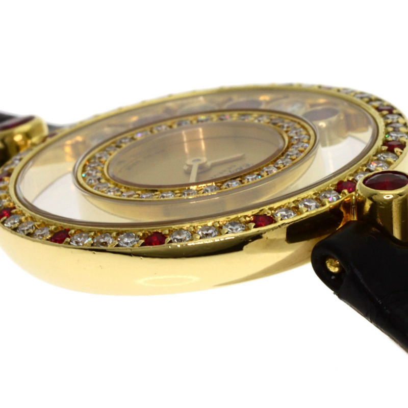 蕭邦 20/4191-21 Happy Diamonds 紅寶石腕錶,18K黃金錶殼搭配皮革錶帶,女士款-12