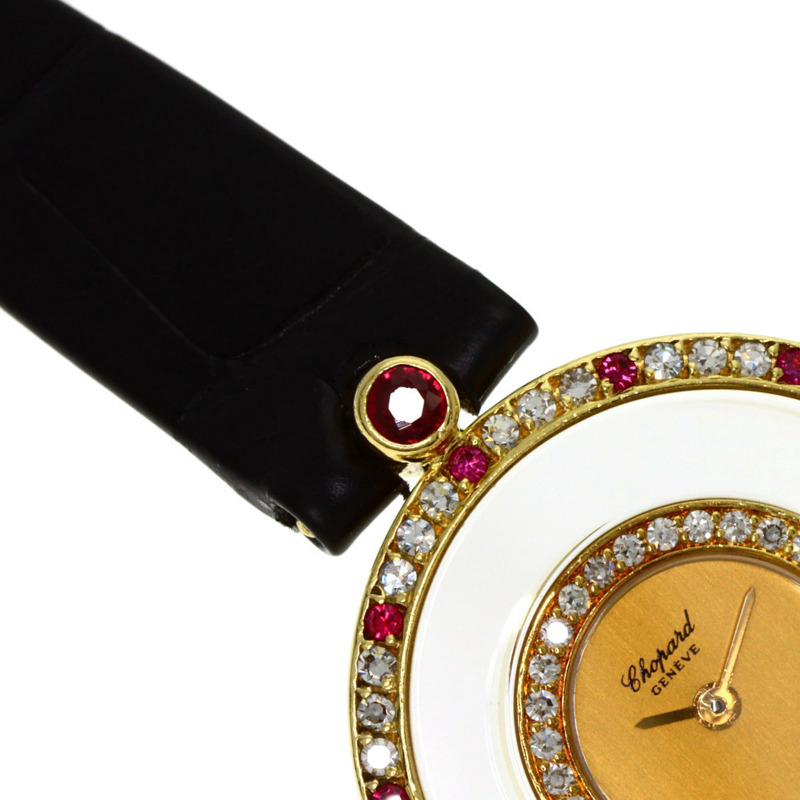 蕭邦 20/4191-21 Happy Diamonds 紅寶石腕錶,18K黃金錶殼搭配皮革錶帶,女士款-16