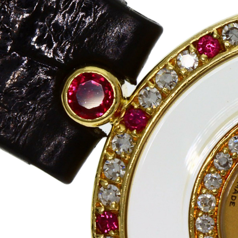 蕭邦 20/4191-21 Happy Diamonds 紅寶石腕錶,18K黃金錶殼搭配皮革錶帶,女士款-19