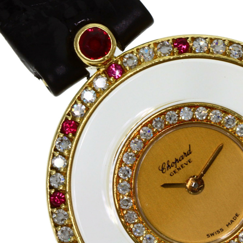 蕭邦 20/4191-21 Happy Diamonds 紅寶石腕錶,18K黃金錶殼搭配皮革錶帶,女士款-20