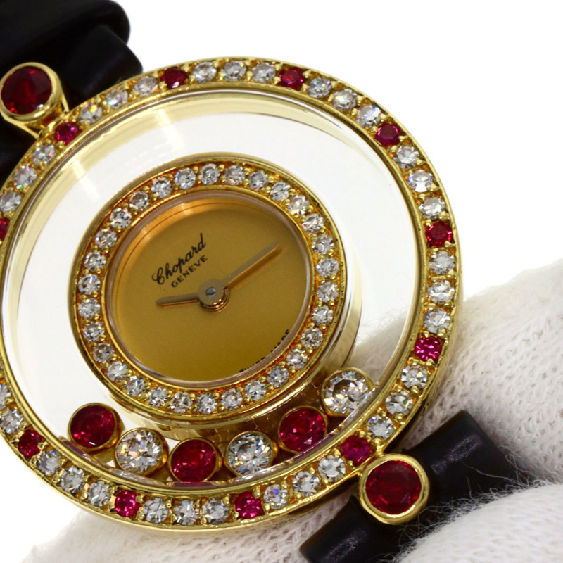 蕭邦 20/4191-21 Happy Diamonds 紅寶石腕錶,18K黃金錶殼搭配皮革錶帶,女士款-27