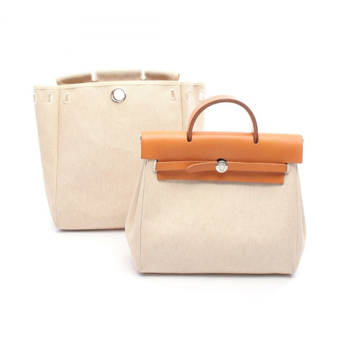 愛馬仕 Herbag a dos PM 雙肩包 C Toile H 皮革天然色 二手 SHW