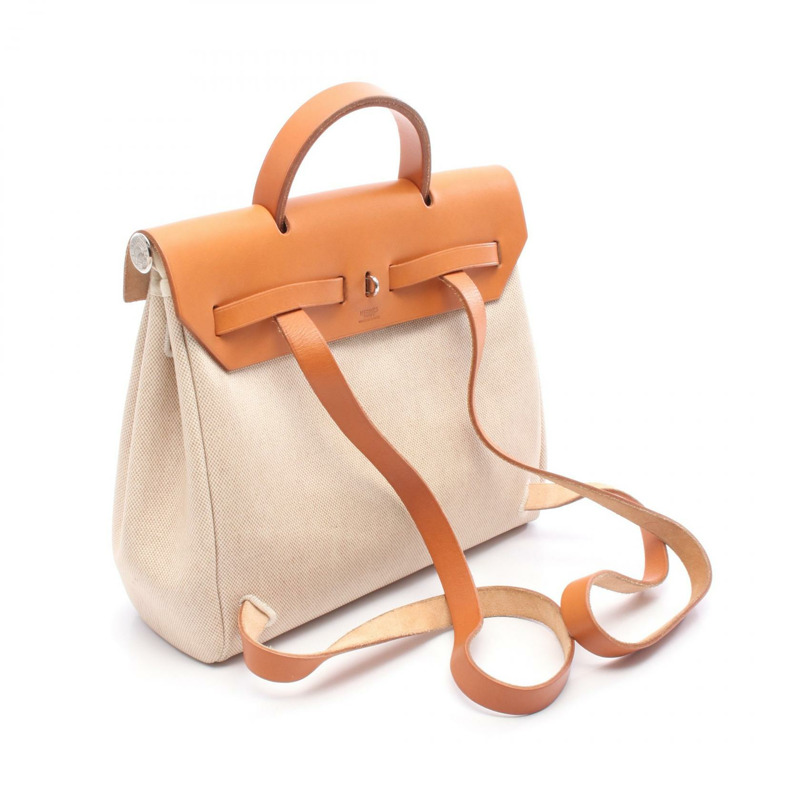 愛馬仕 Herbag a dos PM 雙肩包 C Toile H 皮革天然色 二手 SHW-1
