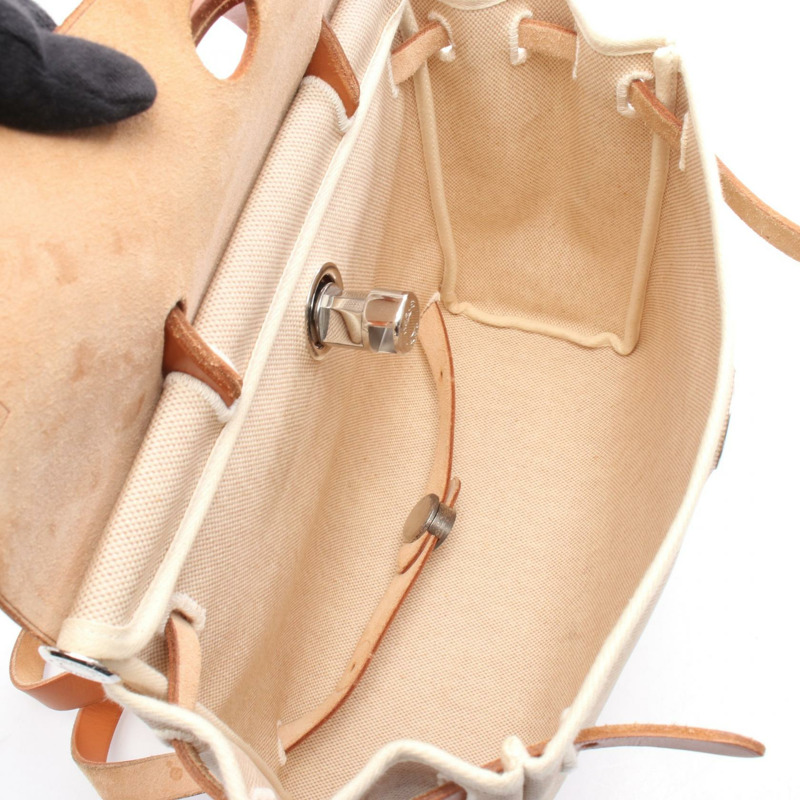 愛馬仕 Herbag a dos PM 雙肩包 C Toile H 皮革天然色 二手 SHW-2