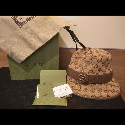 ✨ Gucci 經典緹花滾皮邊帽（近新） ✨