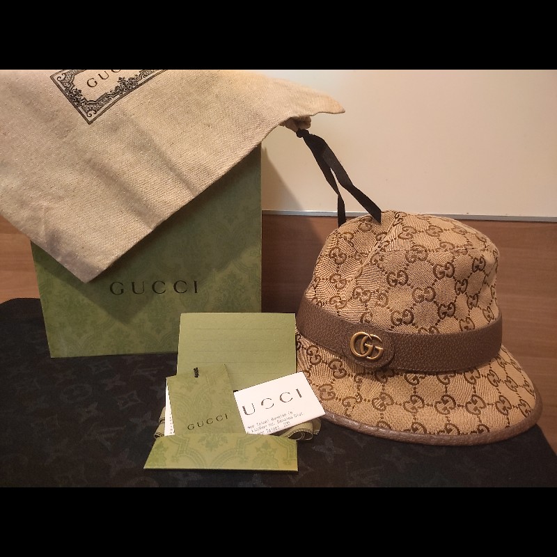 ✨ Gucci 經典緹花滾皮邊帽（近新） ✨-0
