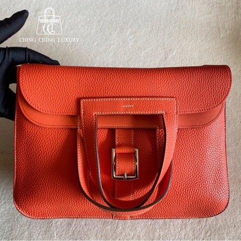 🌈Hermes🧡Halzan 31🧡罌粟橙銀扣🌟99新🌟Stamp T🌟