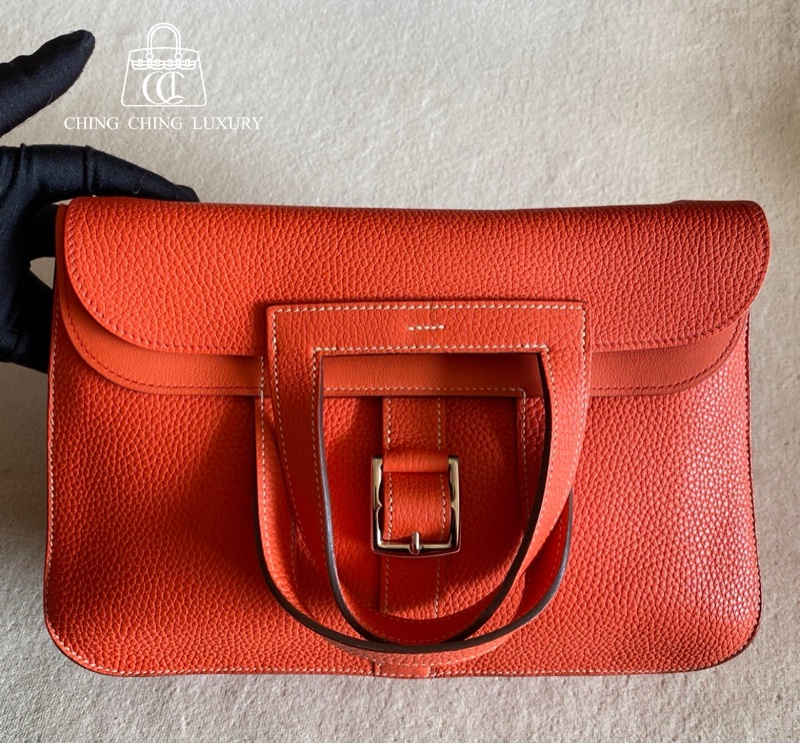 🌈Hermes🧡Halzan 31🧡罌粟橙銀扣🌟99新🌟Stamp T🌟-0