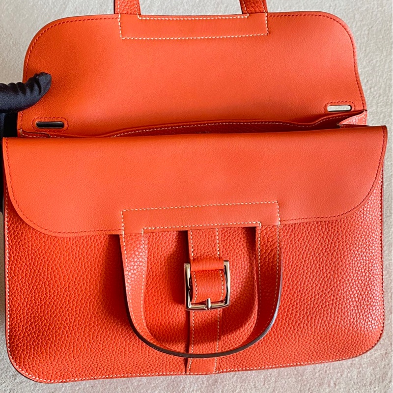 🌈Hermes🧡Halzan 31🧡罌粟橙銀扣🌟99新🌟Stamp T🌟-8