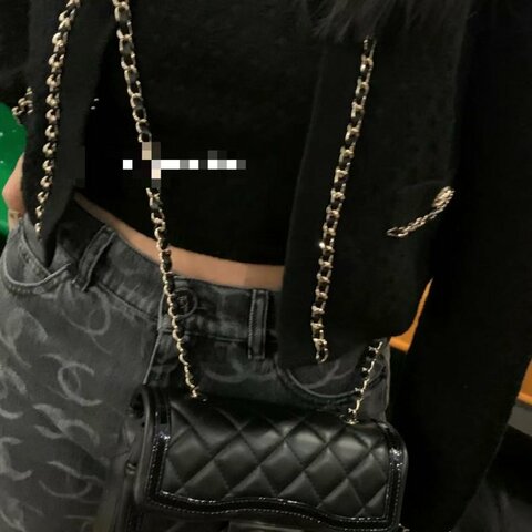 CHANEL cf 迷你23B 金扣菱格紋皮穿鏈羊皮拼漆皮肩背斜背包 芯片款 20×13.5×6.5cm 98新配件塵袋盒子購證