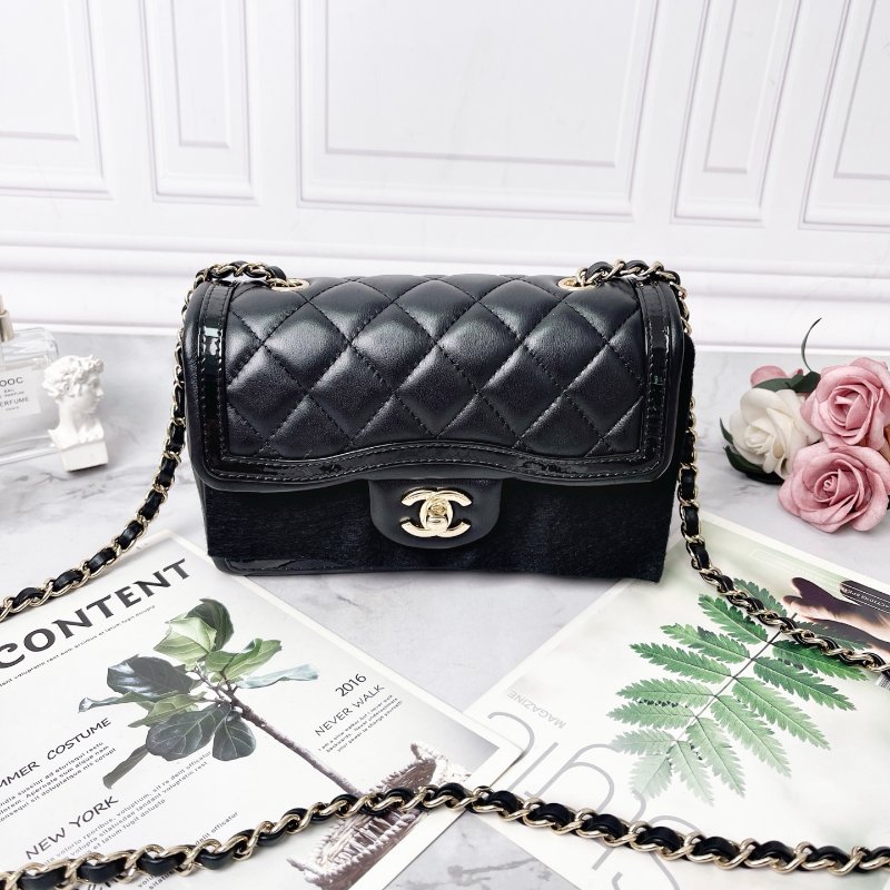 CHANEL cf 迷你23B 金扣菱格紋皮穿鏈羊皮拼漆皮肩背斜背包 芯片款 20×13.5×6.5cm 98新配件塵袋盒子購證-1