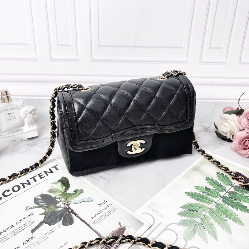 CHANEL cf 迷你23B 金扣菱格紋皮穿鏈羊皮拼漆皮肩背斜背包 芯片款 20×13.5×6.5cm 98新配件塵袋盒子購證-3