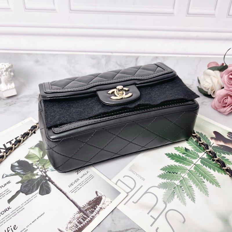 CHANEL cf 迷你23B 金扣菱格紋皮穿鏈羊皮拼漆皮肩背斜背包 芯片款 20×13.5×6.5cm 98新配件塵袋盒子購證-5