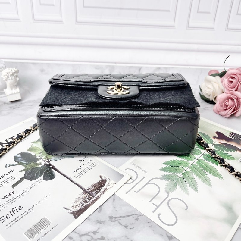 CHANEL cf 迷你23B 金扣菱格紋皮穿鏈羊皮拼漆皮肩背斜背包 芯片款 20×13.5×6.5cm 98新配件塵袋盒子購證-6