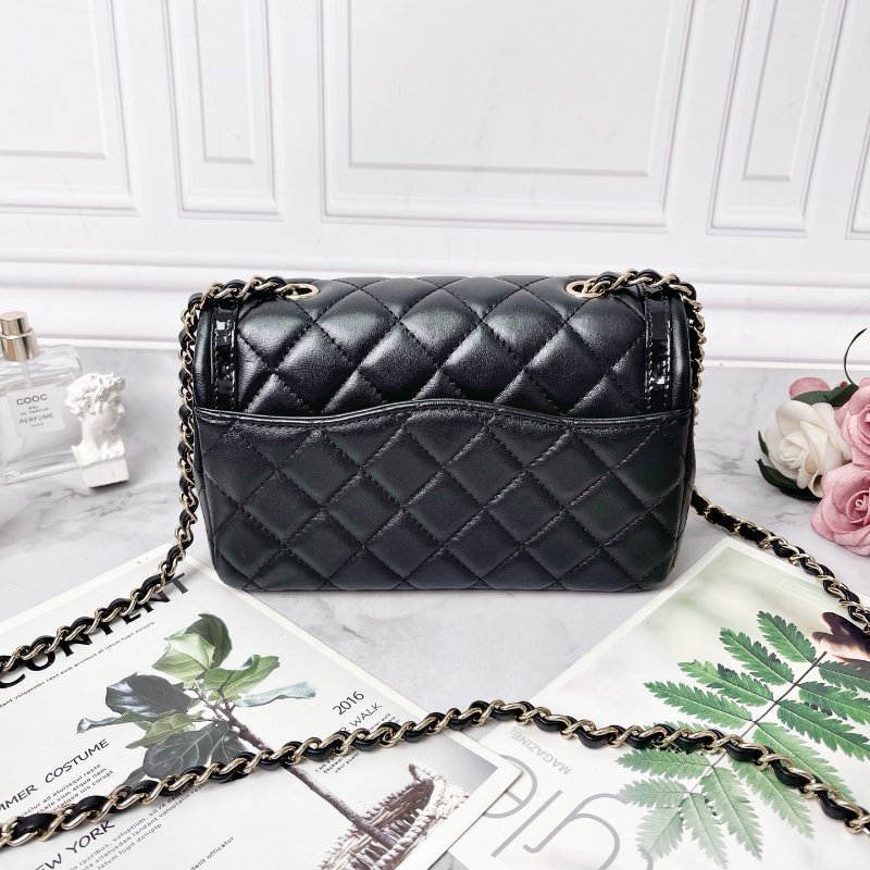 CHANEL cf 迷你23B 金扣菱格紋皮穿鏈羊皮拼漆皮肩背斜背包 芯片款 20×13.5×6.5cm 98新配件塵袋盒子購證-8