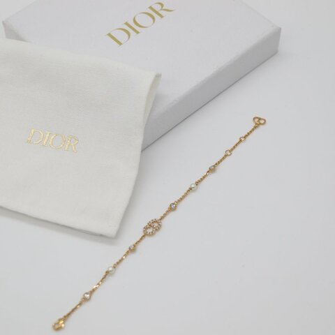 DIOR 迪奧 經典CC 金色 Logo 水鑽 珍珠 手鍊