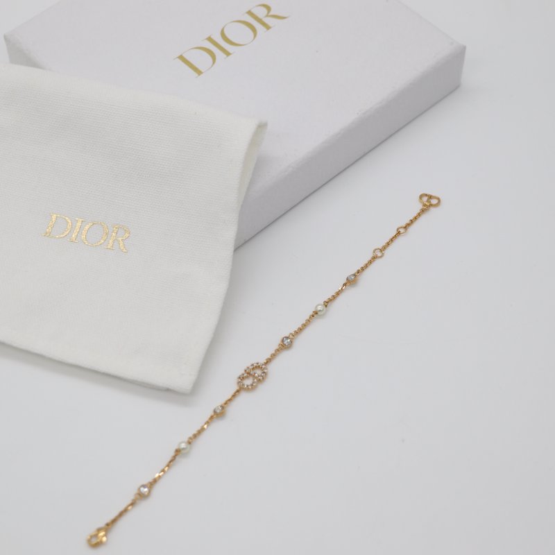 DIOR 迪奧 經典CC 金色 Logo 水鑽 珍珠 手鍊-0