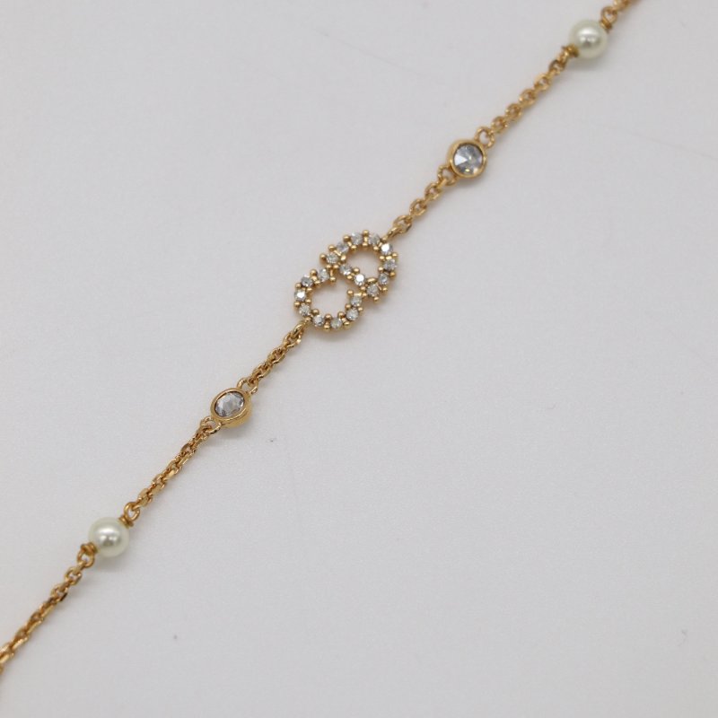 DIOR 迪奧 經典CC 金色 Logo 水鑽 珍珠 手鍊-2