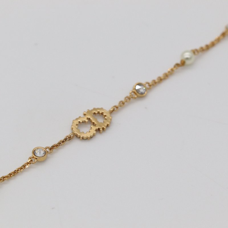 DIOR 迪奧 經典CC 金色 Logo 水鑽 珍珠 手鍊-3