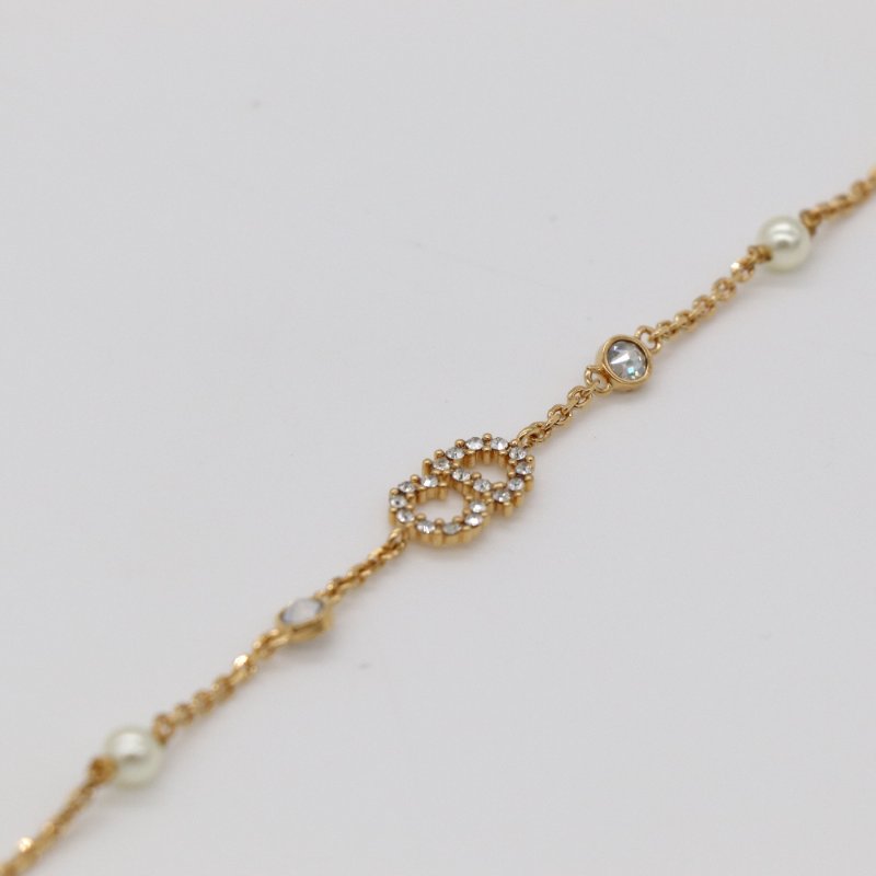 DIOR 迪奧 經典CC 金色 Logo 水鑽 珍珠 手鍊-4