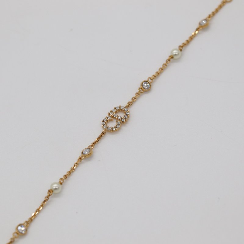 DIOR 迪奧 經典CC 金色 Logo 水鑽 珍珠 手鍊-8