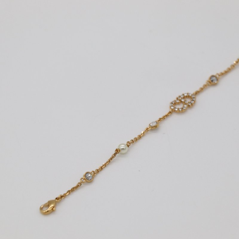 DIOR 迪奧 經典CC 金色 Logo 水鑽 珍珠 手鍊-11