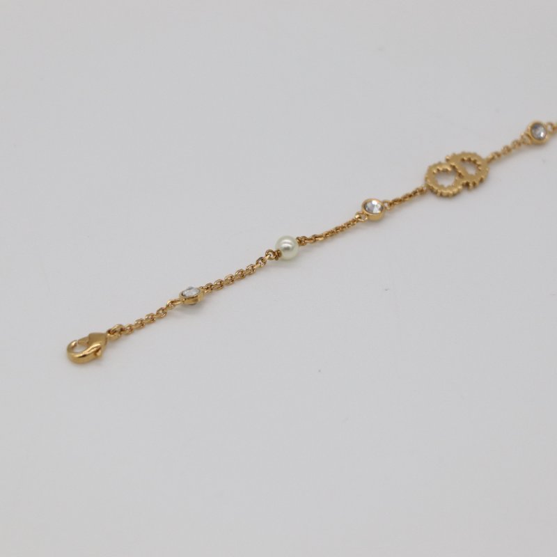 DIOR 迪奧 經典CC 金色 Logo 水鑽 珍珠 手鍊-12