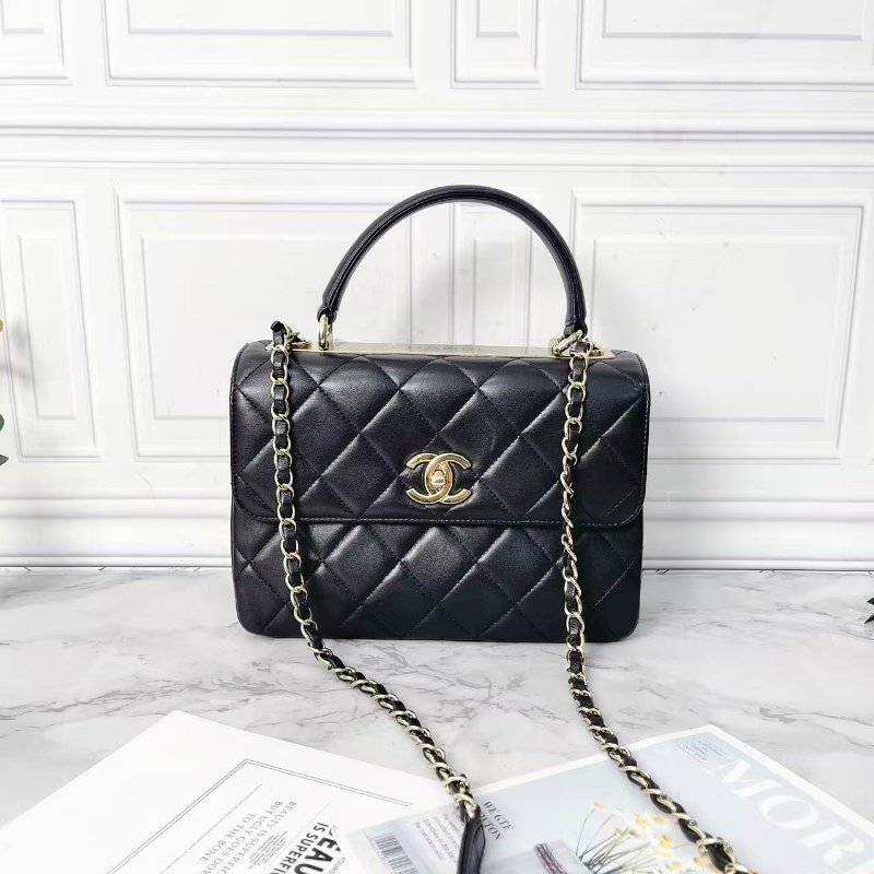 Chanel 21B 黑金trendy cc小號手提肩背斜背包 芯片款 25×17×9cm 98新配件塵袋-1