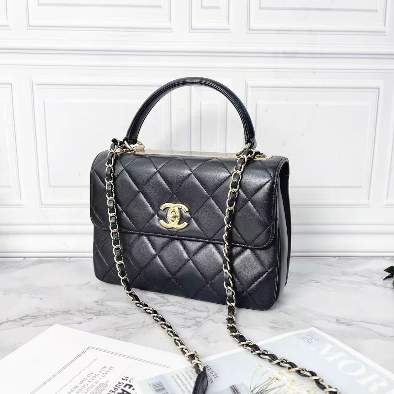 Chanel 21B 黑金trendy cc小號手提肩背斜背包 芯片款 25×17×9cm 98新配件塵袋-2