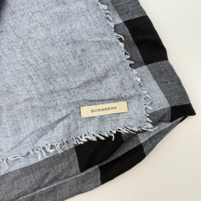 BURBERRY 巴寶莉 經典大方格紋 莫代爾混蠶絲 深灰色 羊毛 大正方披肩 圍巾-0