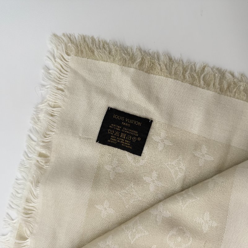 Louis Vuitton 路易威登 Monogram Shine 米色 香檳金色 絲綢 羊毛 混紡披肩 圍巾-3