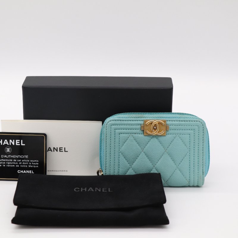 CHANEL 香奈兒 天藍色 荔枝皮 短卡夾 零錢包-0