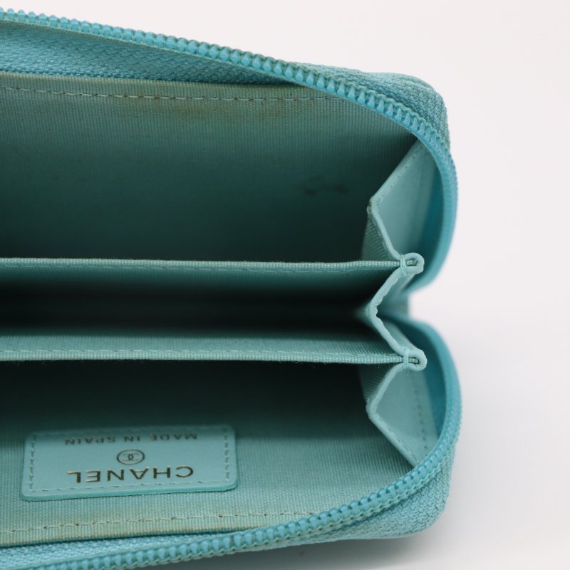 CHANEL 香奈兒 天藍色 荔枝皮 短卡夾 零錢包-6