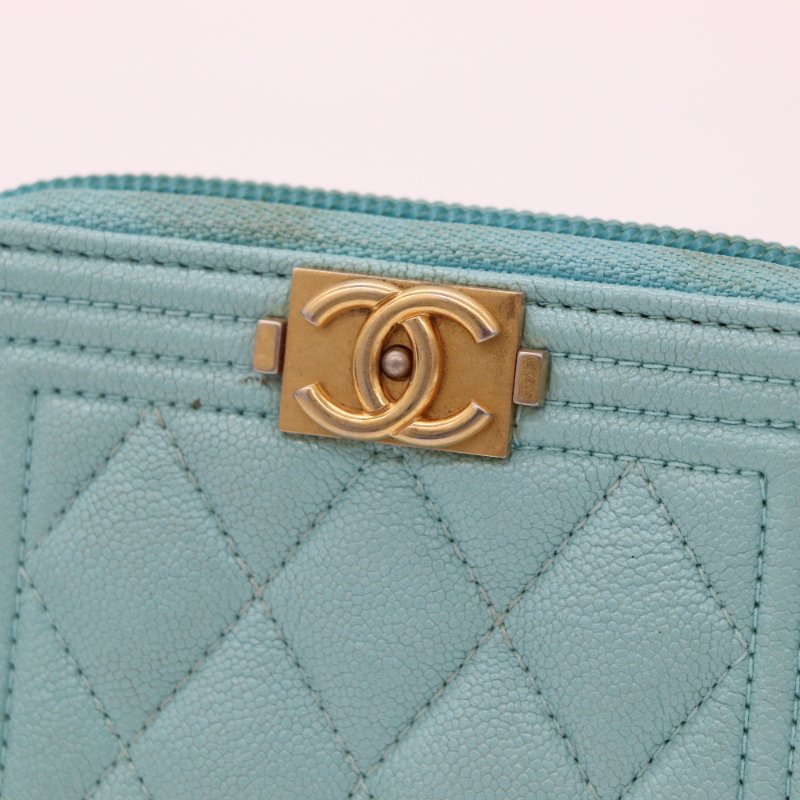 CHANEL 香奈兒 天藍色 荔枝皮 短卡夾 零錢包-7