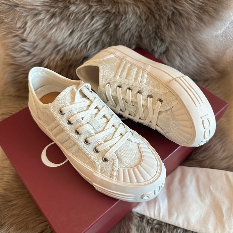 閒置新，未使用Gucci古馳 厚底系帶 低幫 帆布鞋 女款 白色 尺碼：37.5/38.5-2