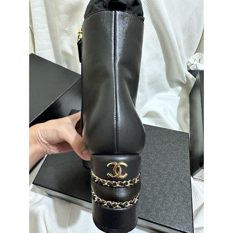 香奈兒Chanel近全新小羊皮低跟鞋38.5/黑色（跟高7cm)-3