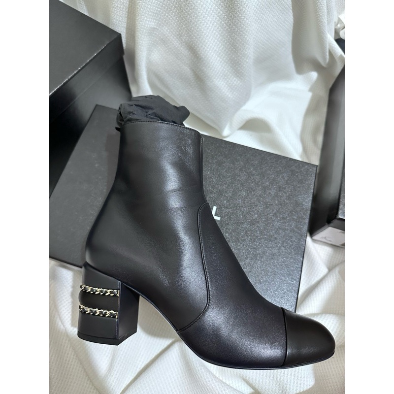 香奈兒Chanel近全新小羊皮低跟鞋38.5/黑色（跟高7cm)-4