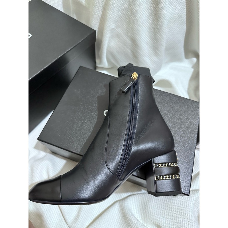 香奈兒Chanel近全新小羊皮低跟鞋38.5/黑色（跟高7cm)-5