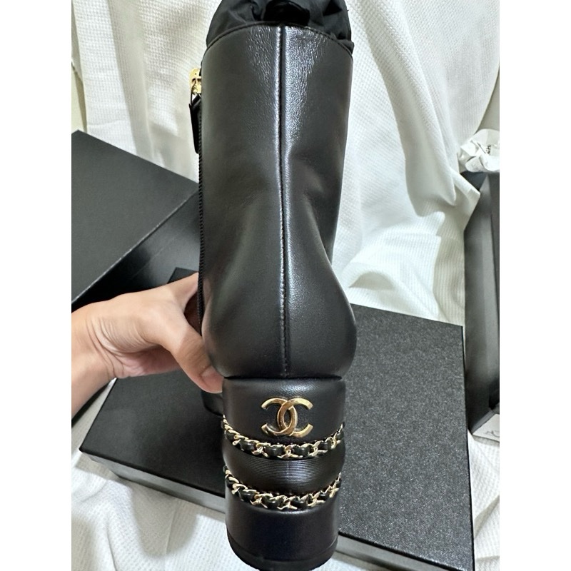 香奈兒Chanel近全新小羊皮低跟鞋38.5/黑色（跟高7cm)-9