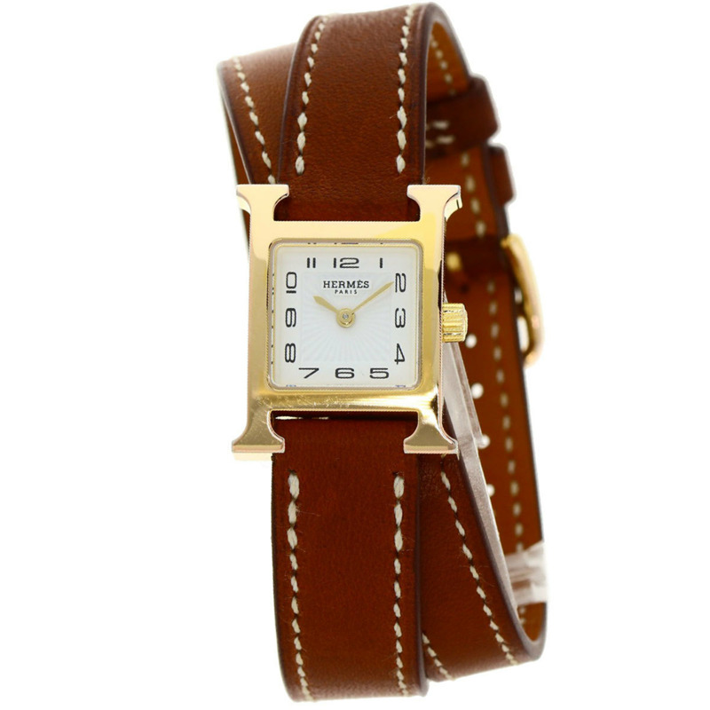 愛馬仕 HH1.101 H 迷你雙圈腕錶 GP/皮革 女士款-0