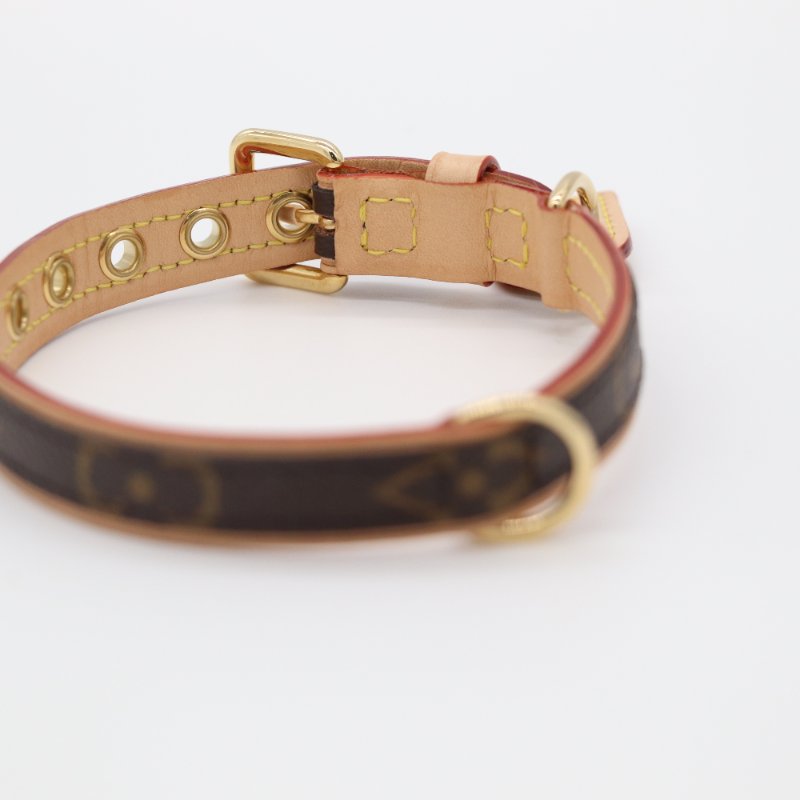 LOUIS VUITTON 路易威登 Monogram 棕色 塗層帆布 皮革飾邊 金扣 狗項圈-6