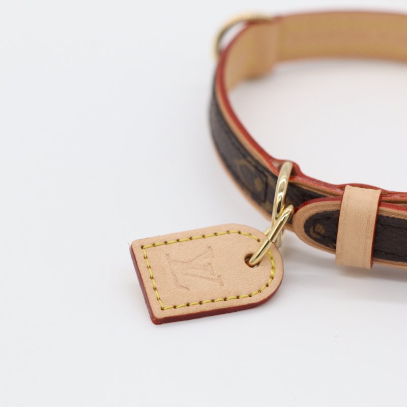 LOUIS VUITTON 路易威登 Monogram 棕色 塗層帆布 皮革飾邊 金扣 狗項圈-7