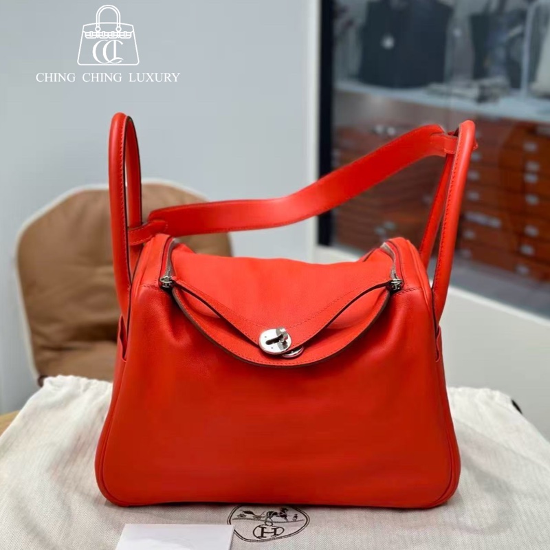 🌈Hermes❤️Lindy 30❤️橙紅色銀扣🌟99新🌟Swift皮🌟-0