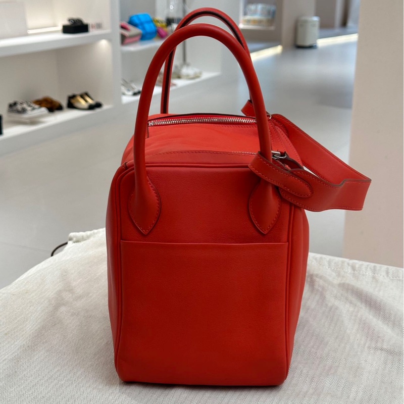 🌈Hermes❤️Lindy 30❤️橙紅色銀扣🌟99新🌟Swift皮🌟-4